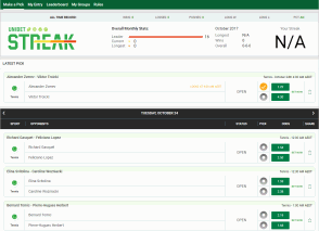 Unibet Streak selection page