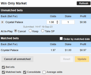 Betfair existing bets
