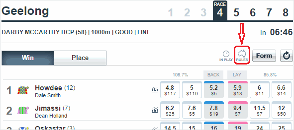 Betfair market screenshot