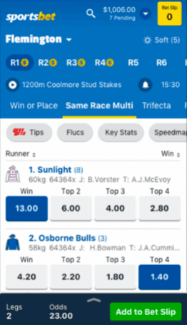 Sportsbet same race multi screenshot