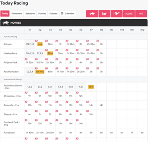 BoomBet racing menu