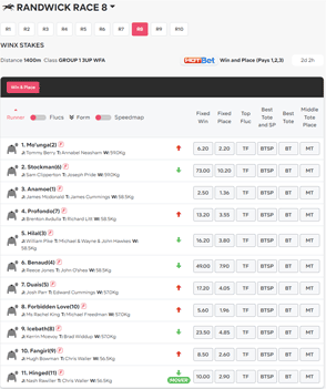 BoomBet racing menu