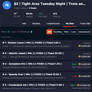 SportChamps bet stats