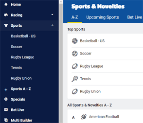 Sportsbet navigation