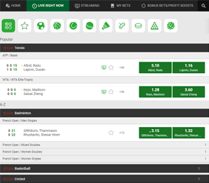 Unibet live betting interface