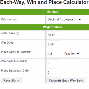 Each-way calculator screenshot