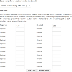 Bookmaker margin calculator screenshot